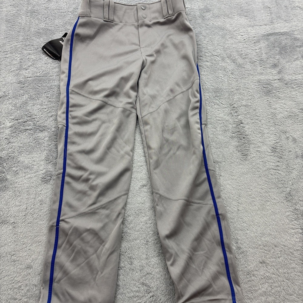 Alleson Youth M Boys Open‎ Bottom Baseball Pants Gray Blue Braided A00332 NEW